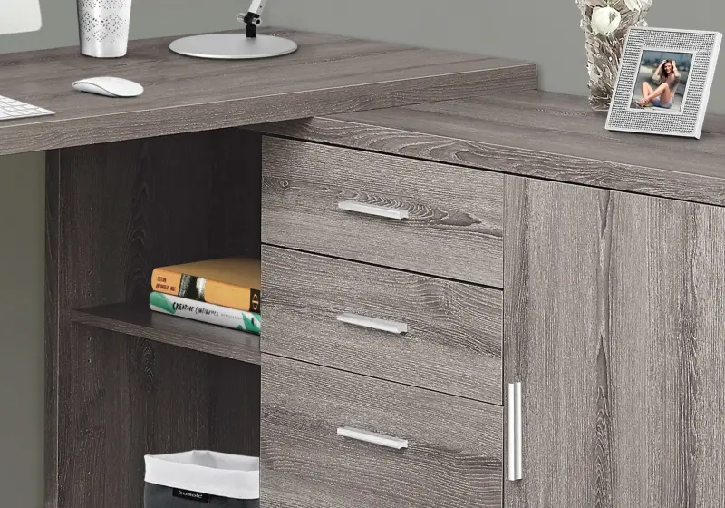 Monarch 60" L-Shaped Contemporary Wood-look Laminate Computer Desk - Dark Taupe