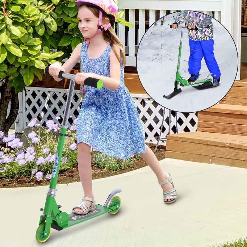 Soozier 2-in-1 Convertible All-weather Scooter Snow Street Amphibious w/ Wheels Blades (Green)