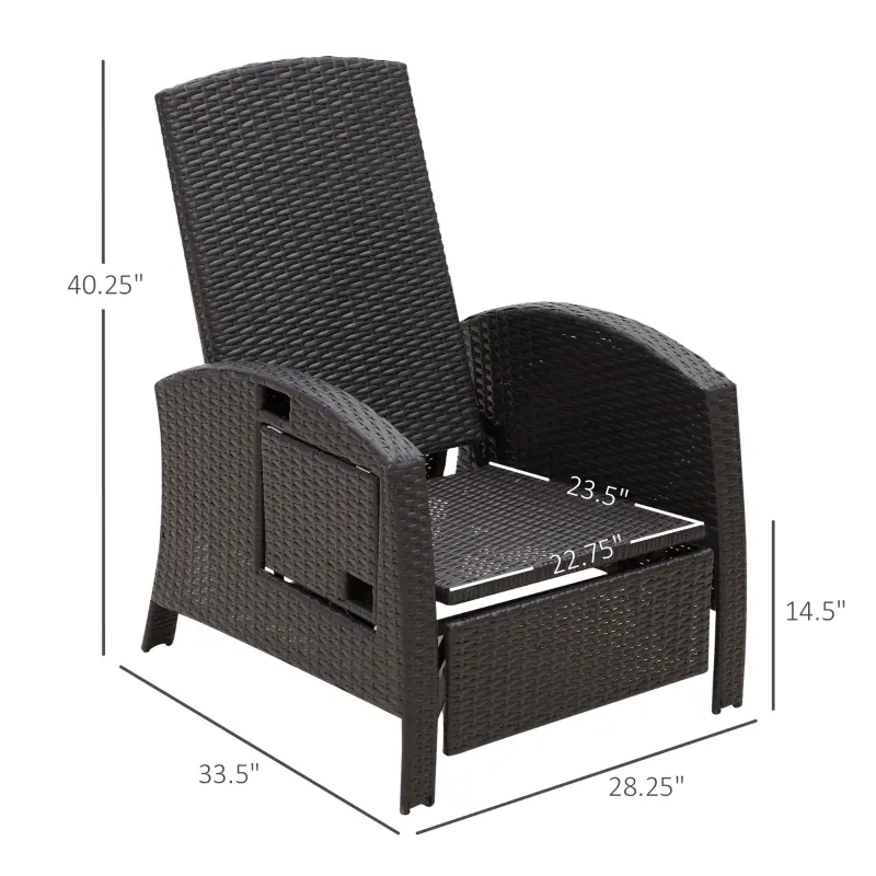 Outsunny Patio Recliner, Outdoor Reclining Chair with Flip-Up Side Table, All-Weather Wicker Metal Frame Chaise with Footrest, Cushions, Coffee, Blue