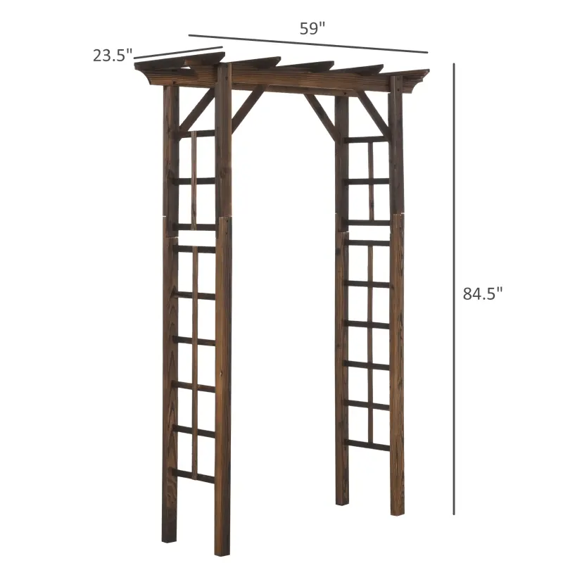 Outsunny 85" Wooden Garden Arbor for Wedding and Ceremony, Outdoor Garden Arch Trellis for Climbing Vines, Fir Wood, Carbonized Color