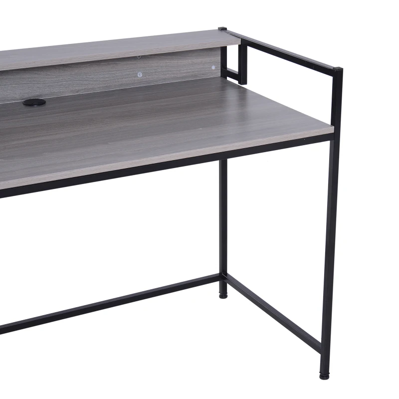 HOMCOM Computer Desk Wood Top Workstation PC Laptop Study Writing Table Home Office w/ Raised Rack Grey Oak