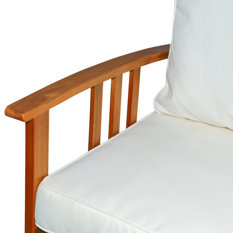 Outsunny 4 Piece Solid Acacia Wood Conversation Set Outdoor Patio Furniture Chat Set w/ Armchairs, Loveseat, Center Coffee Table & Cushions Teak/Cream