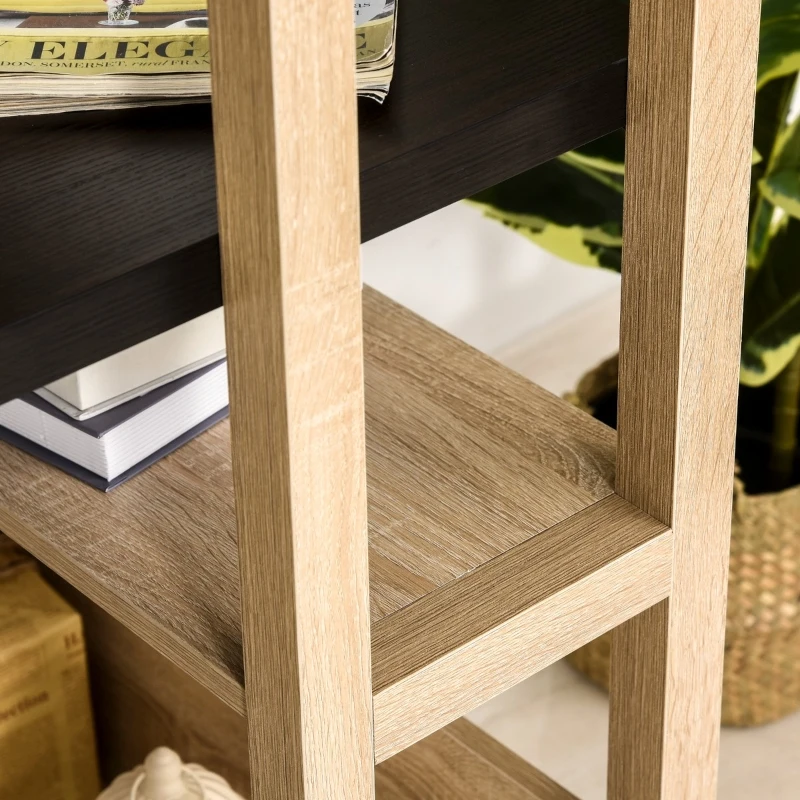 HOMCOM Computer Desk Home Office Study Writing Rectangle Workstation with Storage Shelves 3-Tier Bookshelf, Wide Display Table, Black/Oak