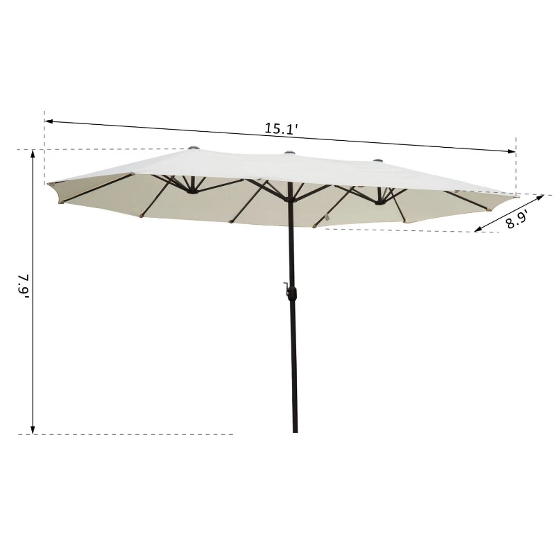 Outsunny 15ft Outdoor Twin Patio Umbrella Garden Double-Sided Market Parasol Sun Shelter with Crank Beige