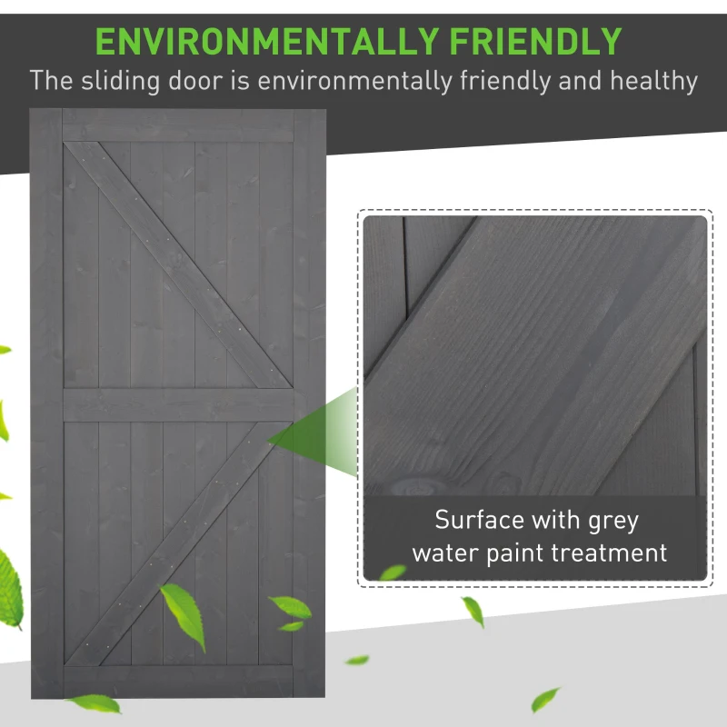 HOMCOM 7' H x 3.5' W Sturdy Sliding Barn Door, Unfinished Solid Spruce Wood Frame with Pre-Drilled Holes - Grey