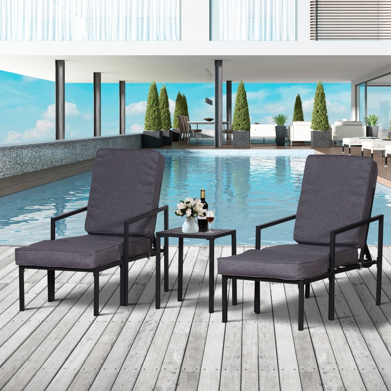 Outsunny 5pcs Garden Sectional Single Recliner Sofa Footstool Coffee Table Set w/ Cushion