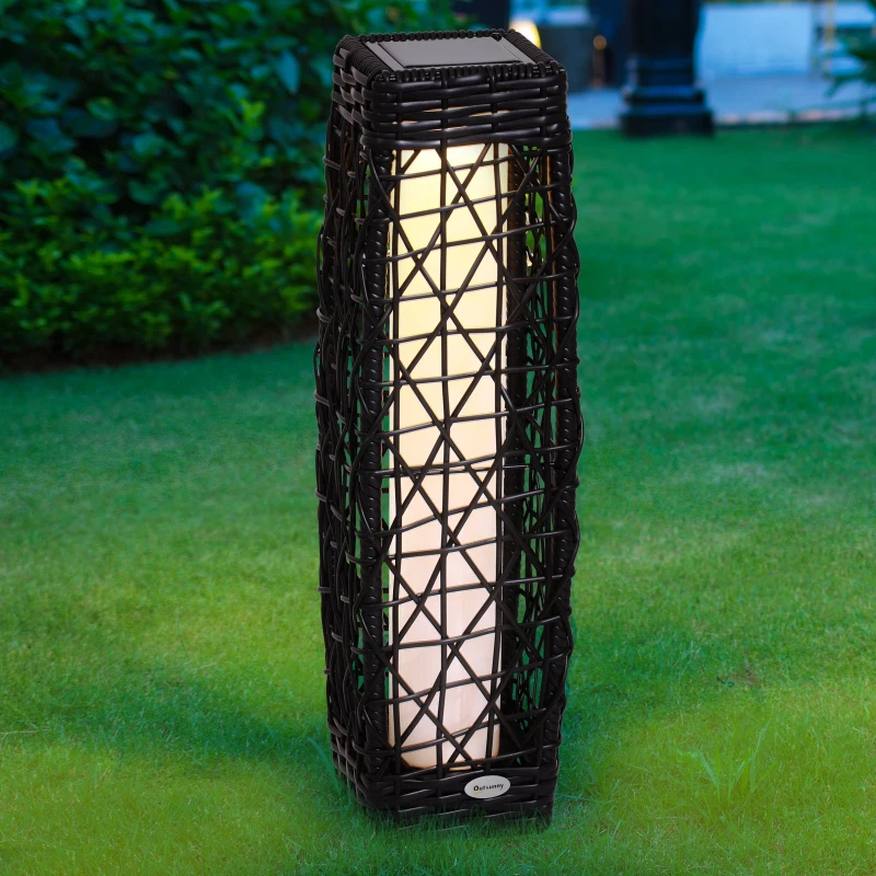 Outsunny Garden Solar Powered LED Rattan Floor Lamp Outdoor Decorative Deck Standing Lantern Yard Wicker Path Lights