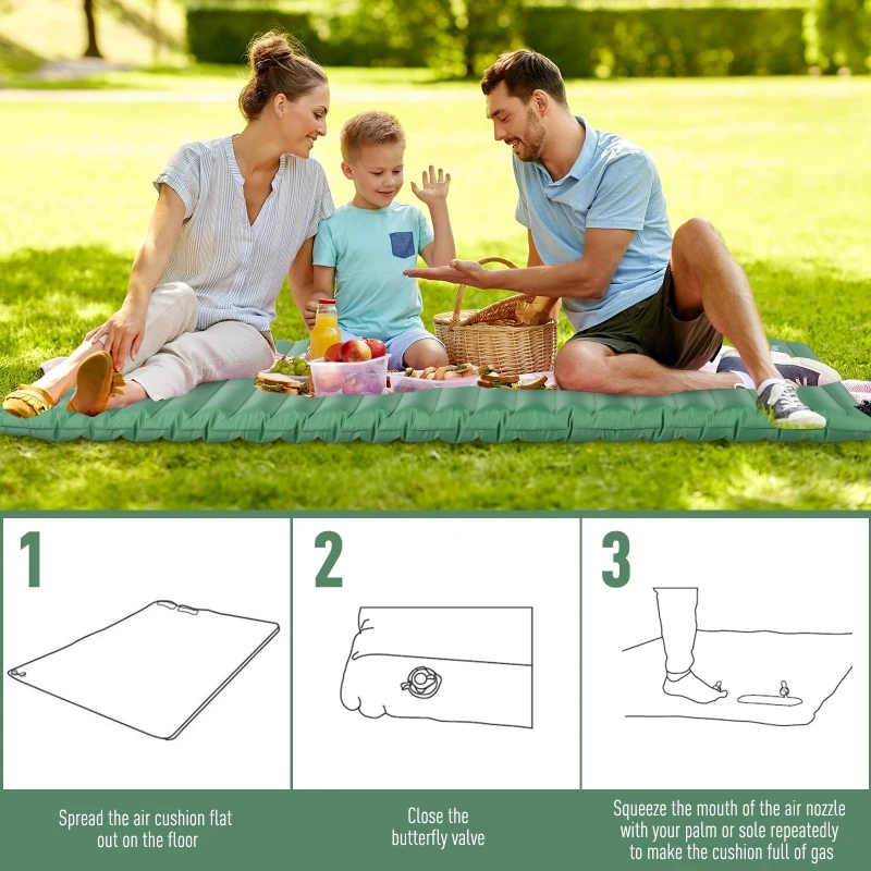 Outsunny Self-Inflating Comfortable Air Mattress / Sleeping Pad with Durable Design, Great for Camping or Family, Green