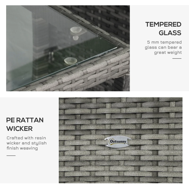 Outsunny 3 Pieces Wicker Patio Furniture Set, Rattan Bistro Set with 2-Tier Coffee Table, Extra Wide Chairs and Cushions, Outdoor Conversation Set for Garden, Porch, Balcony, Grey