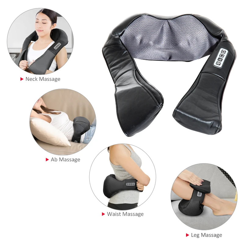 HOMCOM Neck and Shoulder Massager 8 Deep Kneading Shiatsu Massager Adjustable Intensity with Heat Black