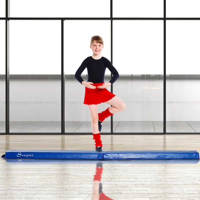 Soozier 8FT Folding Floor Balance Beam Foam Gymnastic Training Low Height Beam for Kids Home Gym Blue