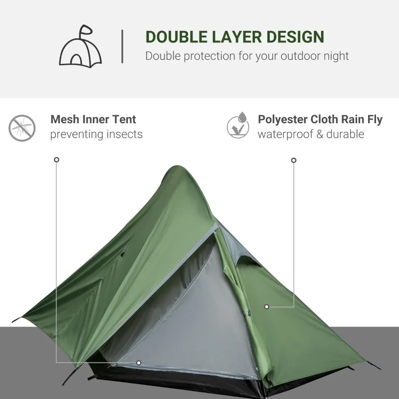 Outsunny Camping Tent 1-2 Person Backpacking with Tent Double Layer Portable Carry Bag Lightweight for Hiking Fishing