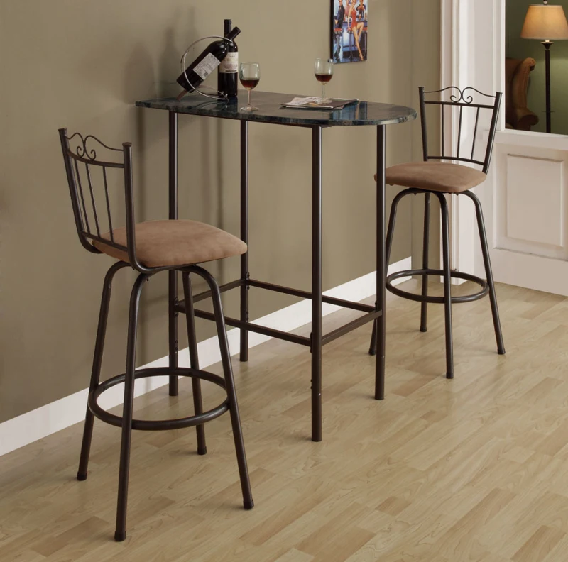 Monarch 36" x 24" Rectangular Space Saver Marble-Look Top Metal Framed Home Bar Height Table - Cappuccino Finish