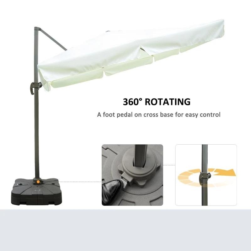 Outsunny 10’x10’ Square Offset Tilt Patio Umbrella Garden Parasol Outdoor Sun Shade Canopy with Stand, Cream White