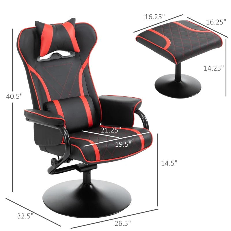 Vinsetto High Back Video Gaming Recliner with Ottoman, Racing Style PC Computer Office Chair, Swivel with Headrest & Lumbar Support, Adjustable Height, Black/Red
