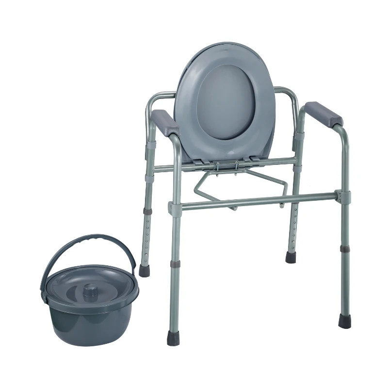 Folding Commode Chair - Adjustable and Lightweight - Folds Easily - Grey