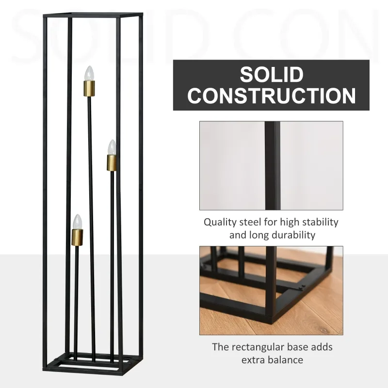 HOMCOM Modern Floor Lamp, 3-Light Freestanding Lamp for Living Room, Bedroom, and Office, Black