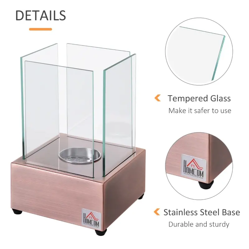 HOMCOM Ethanol Fireplace, 7.75" Tabletop 0.10 Gal Stainless Steel 160 Sq. Ft., Burns up to 2 Hours, Bronze