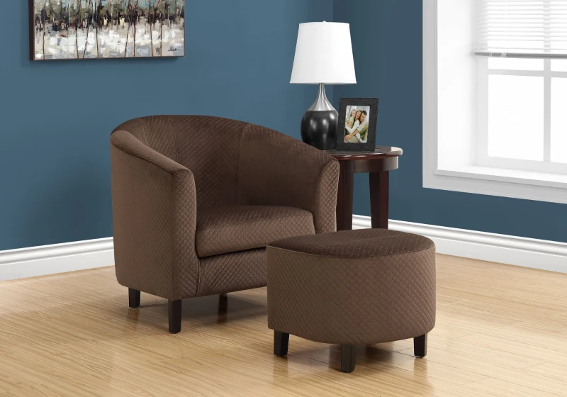 Monarch Curved Back Quilted Fabric Accent Barrel Tub Chair with Matching Ottoman - Dark Brown