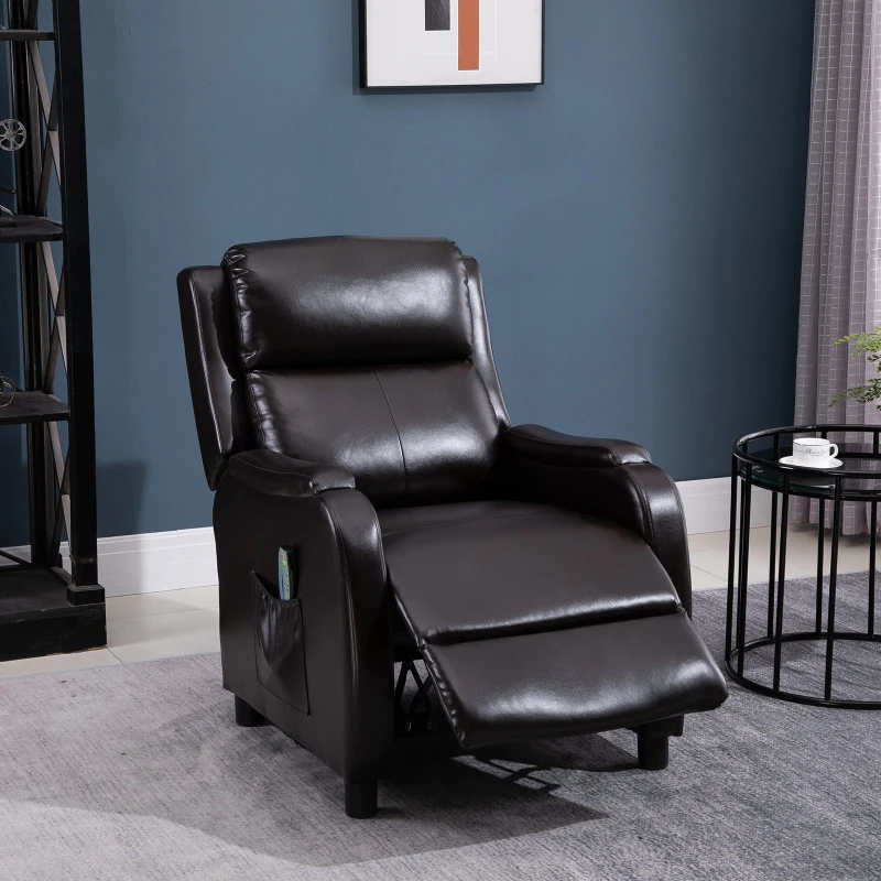 HOMCOM Massage Recliner Chair Padded Seat Cushion 165° Reclining Sofa with Side Pocket for Living Room, PU Leather, Remote Control, Dark Brown
