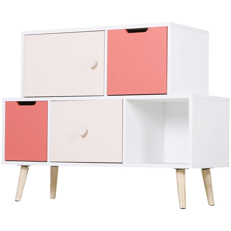 HOMCOM Kids Cabinet Bedroom Storage Organization Unit Bedroom Pink