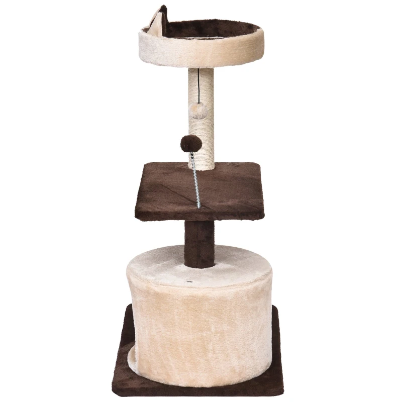 PawHut 81cm/32" Multi-level Cat Tree Scratcher Kitty Activity Center,Condo, Perch, Jumping Platforms,Toys Brown and Beige
