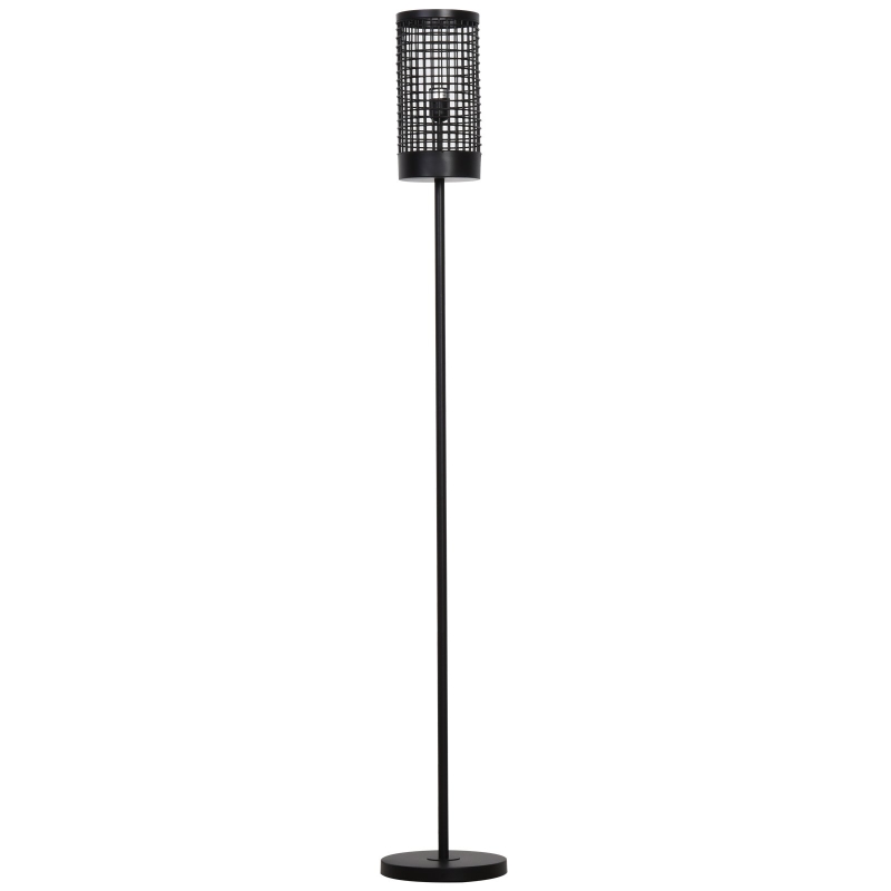 HOMCOM Freestanding Floor Lamp Retro Style Grid Lampshade Steel Base Strong and Stable Easy to Move Store Home Office Club Cafe - Black