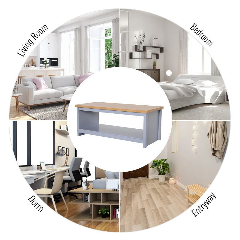 HOMCOM 2 Tier Rustic Style Rectangular Living Room Coffee Table Cocktail Desk