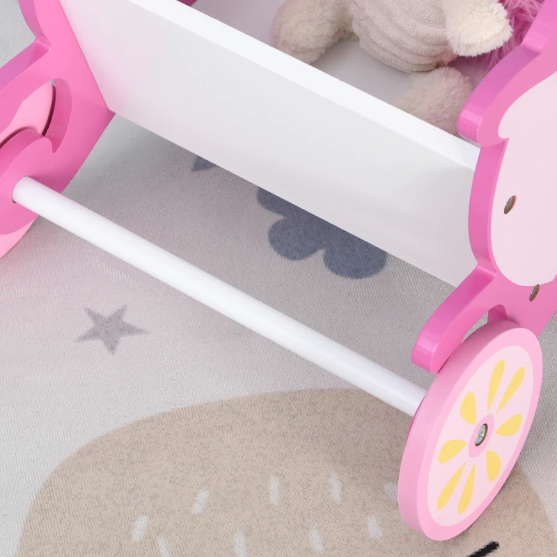 Qaba 2-in-1 Baby Learning Walker Wooden Storage Strollers Toddler Push/Pull Wagon Toys Crown Theme for Girls Boys 1-3 years Old