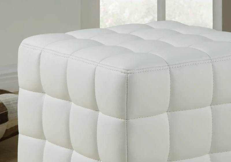 Monarch Leather-Look Cube Ottoman - White