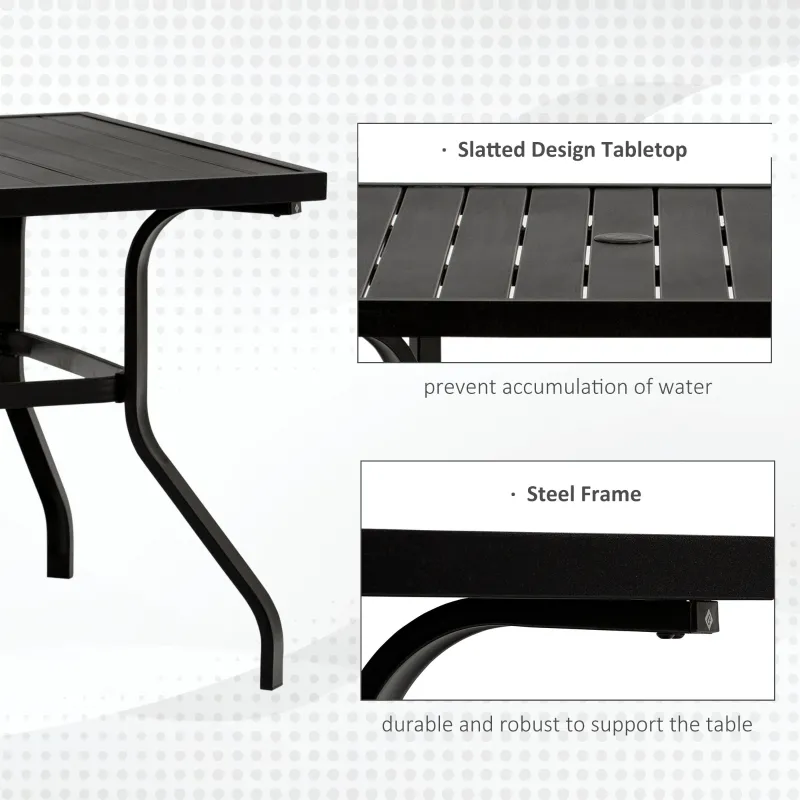 Outsunny 5 PCs Outdoor Patio Dining Set for 4 People with Table Stackable Chairs Steel Frame, Black