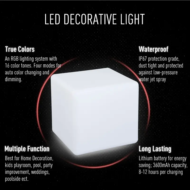 HOMCOM 16" RGB Led Cube Light Waterproof Rechargeable Adjustable Color Changing Tesseract Mood Lamp With Remote Control