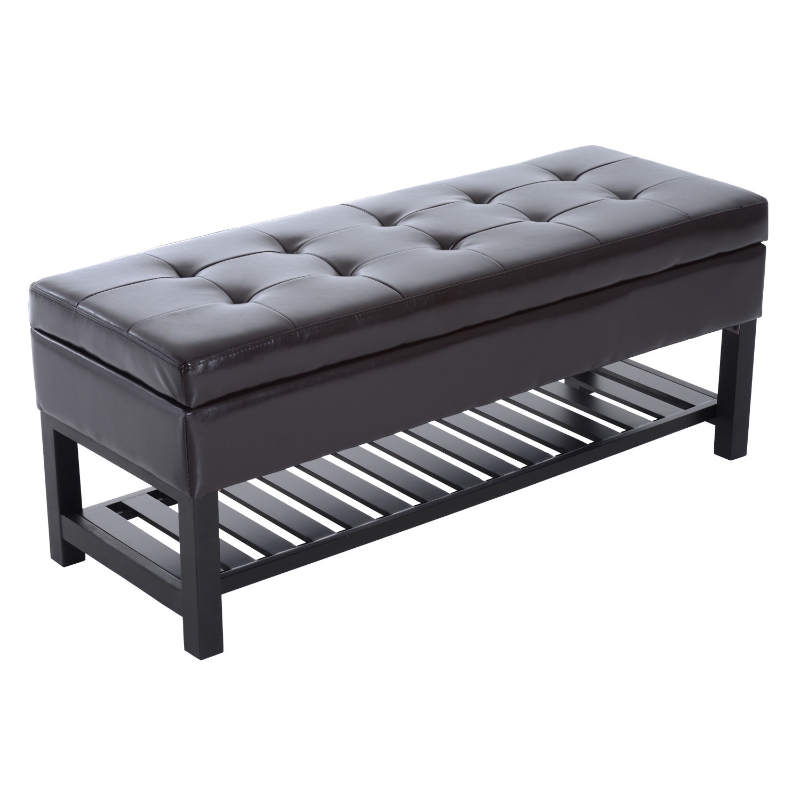 Homcom 44 Faux Leather Tufted Shoe Rack Ottoman Hallway 3 Seater Storage Bench Brown Aosom Canada Faux Leather Tufted Shoe Rack Ottoman, Leather Storage Bench Canada