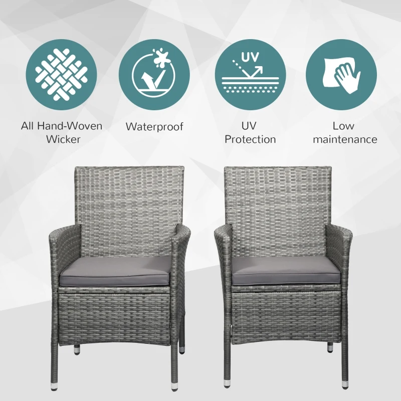 Outsunny 2 Piece Patio Armchair Wicker Chair Outdoor Modern PE Rattan w/ Cushion Grey