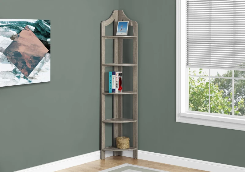 Monarch 72" Wood Grain-Look 5-Tier Corner Accent Display Bookcase - Dark Taupe Finish