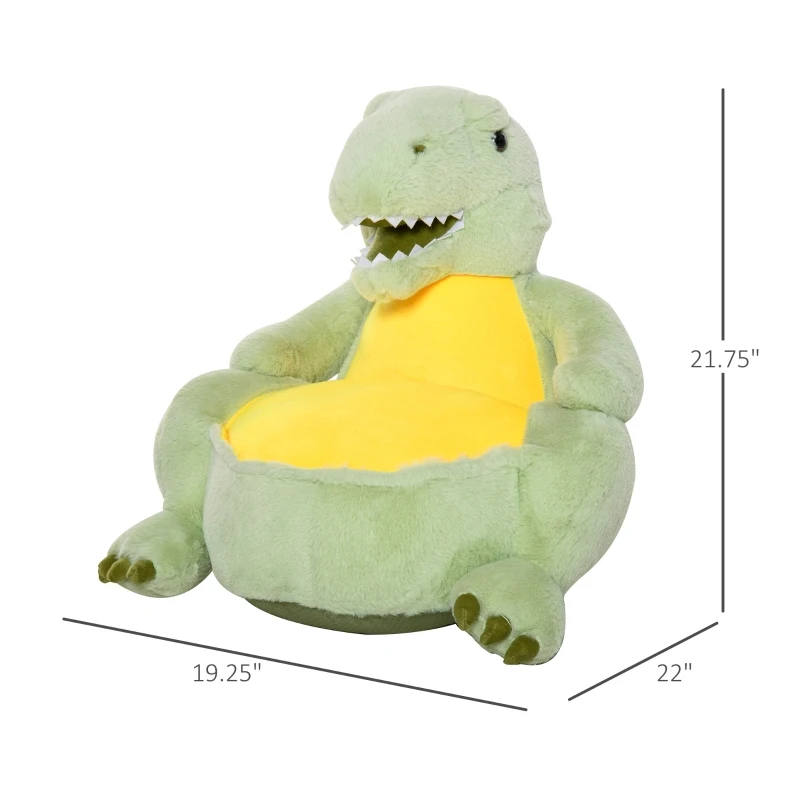 Qaba Animal Kids Character Chair Cartoon Sofa Armrest Chair Cute Dinosaur Stuffed Flannel PP Cotton 22" x 19" x 22" Green