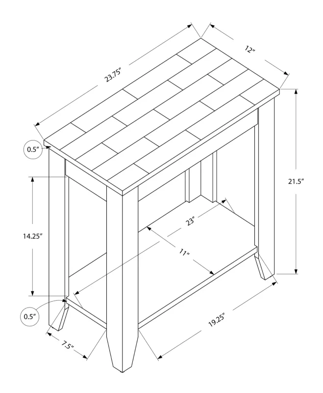 Monarch 22" Transitional Style Rectangular Marble-Look Top Wood Grain-Look Legs 2-Tier Side Accent End Table - Cappuccino Brown Finish