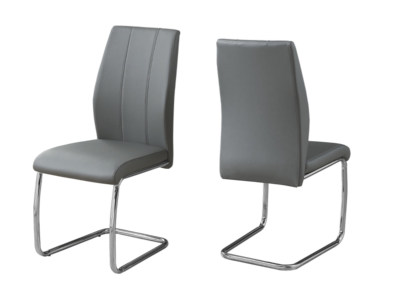 Monarch 2 Piece PU Leather Cantilever Chrome Metal Legged Modern Dining Chair Set - Grey