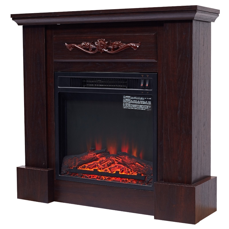 HOMCOM Electric Fireplace Freestanding Heater 1400w Artificial Flame Effect - Dark Brown