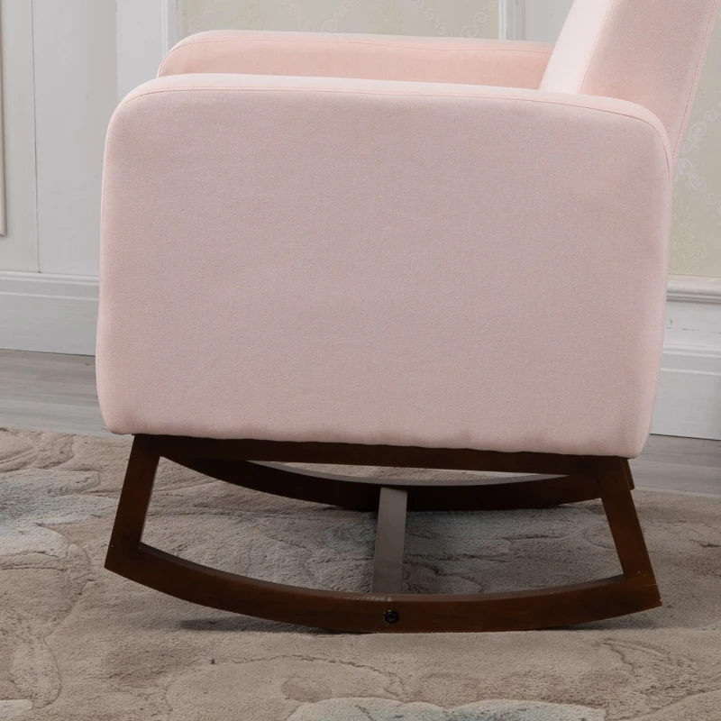 HOMCOM Accent Lounge Rocking Chair with Solid Curved Wood Base and Linen Padded Seat, Pink
