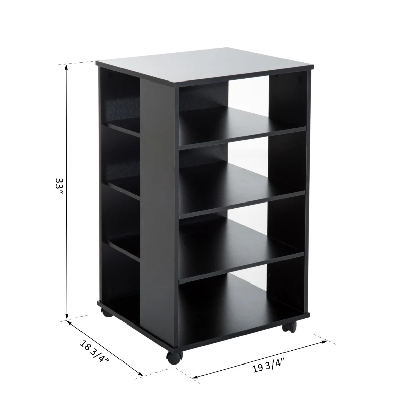 Open Box HomCom 33” Wooden Rolling 5 Shelf Media Center Display Storage Cart - Black