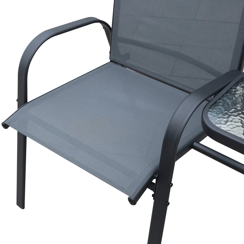 Outsunny Bistro Set Outdoor Furniture Set with Attached Middle Glass Coffee Table, Breathable Fabric Double Chairs for Balcony, Patio, Porch