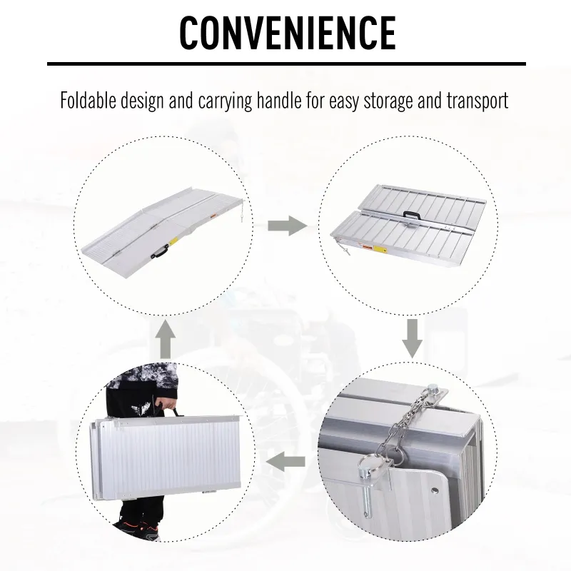 HOMCOM 5' Foldable Handicap Ramp for Home, Steps, Doorways, Aluminum Portable Wheelchair Ramp, Textured Threshold Ramp, Silver
