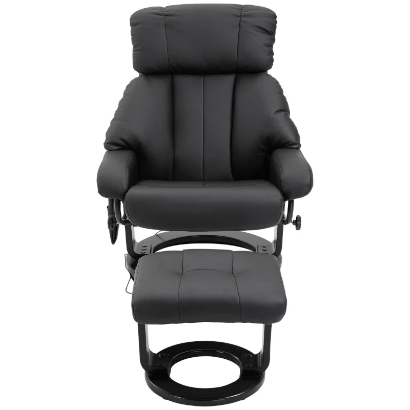 HOMCOM Massage Recliner Chair with Ottoman, 360° Swivel Recliner and Footstool, PU Leather Reclining Chair with Side Pocket and Remote Control, Black