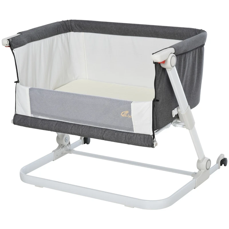 Qaba Baby Bassinet Bedside Sleeper Folding and Adjustable Baby Crib Diaper Changer Nursery Bed for 0-5 Months Infants with Wheels & 5 Height Levels, Dark Grey