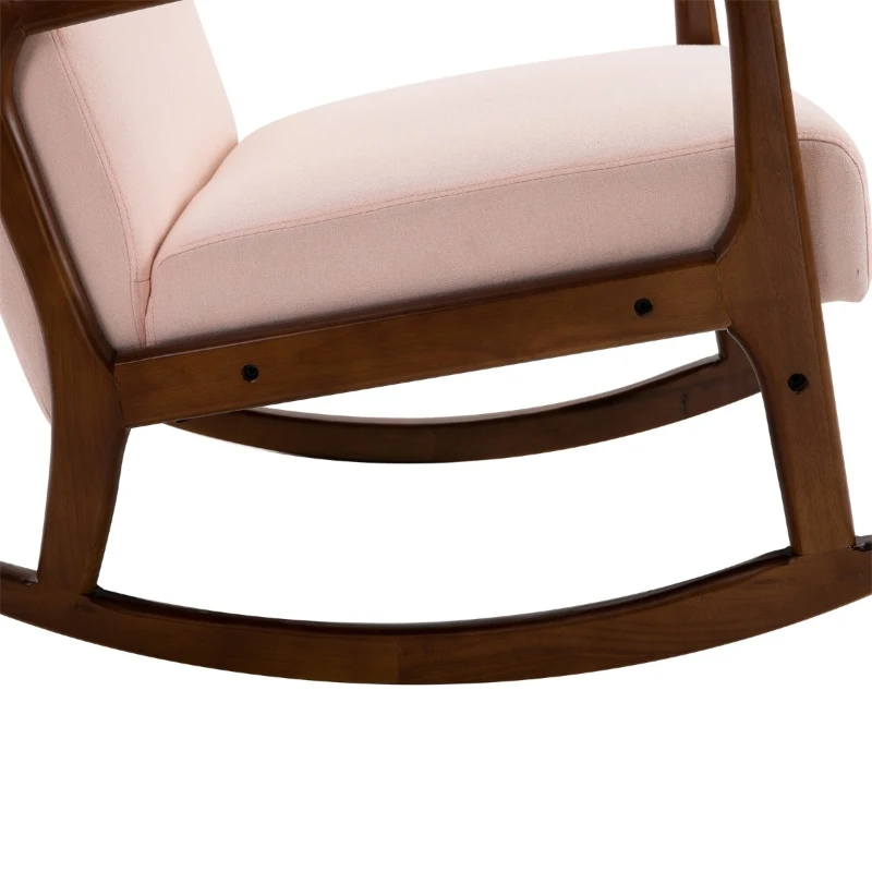 HOMCOM Upholstered Rocking Armchair with Wood Base and Linen Fabric Padded Seat for Living Room, Pink