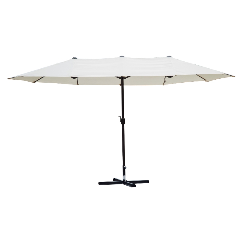 Outsunny 15ft Outdoor Twin Patio Umbrella Garden Double-Sided Market Parasol Sun Shelter with Crank Beige