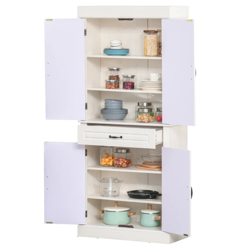HOMCOM 71" Freestanding Kitchen Pantry Traditional Storage Cupboard Floor Utility Cabinets with Drawer for Living Room, Hallway,Ivory