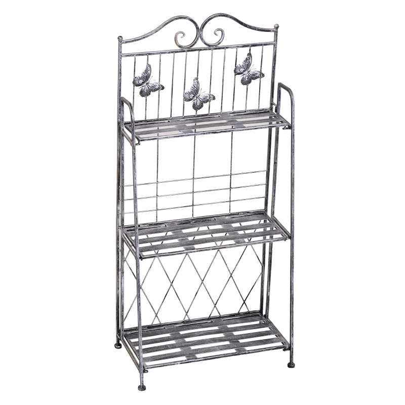 Outsunny 3-Tier Metal Folding Plant Stand Storage Unit Indoor Outdoor