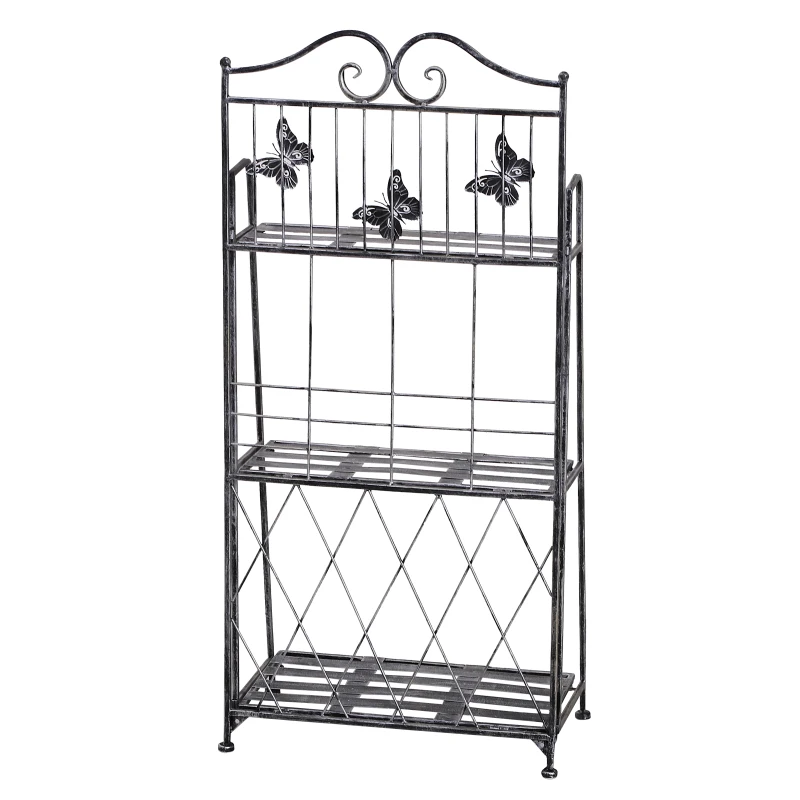 Outsunny 3-Tier Metal Folding Plant Stand Storage Unit Indoor Outdoor